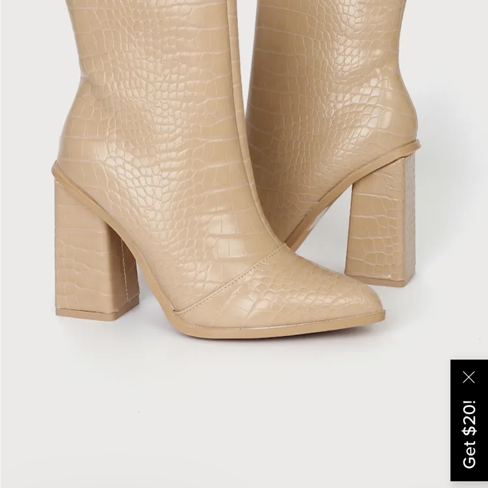 Lulu's Tan Croc-Embossed Heeled Boots